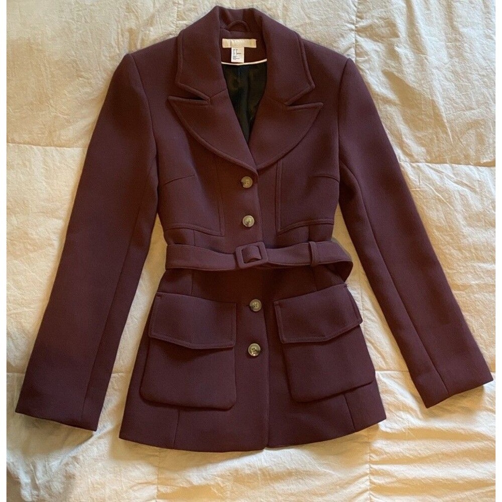H&M Vintage Buttoned Blazer In Burgundy Size 4 Excellent Condition